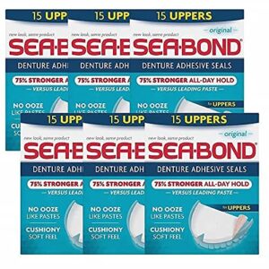sea-bond secure denture adhesive seals, original uppers, zinc free, all day hold, mess free, 15 count- pack of 6 ( 90 total uppers)