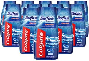 colgate max fresh whitening toothpaste gel, liquid gel toothpaste for less mess dispensing, toothpaste with breath strips, cool mint, 4.6 ounce, 12 pack