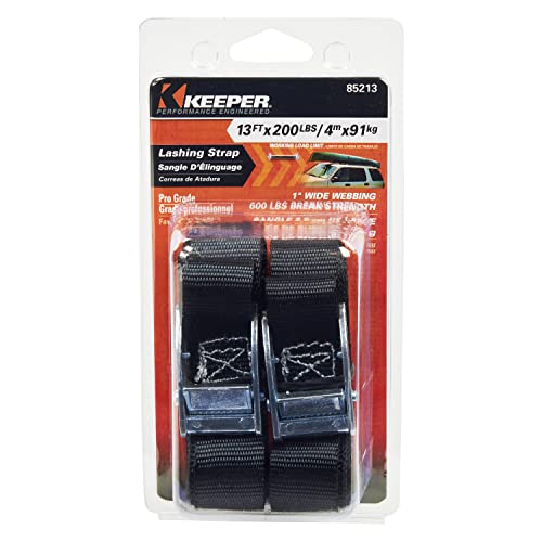 Keeper – 1” X 13' Cargo Lashing Strap, 2 Pack - 200 Lbs. Working Load Limit