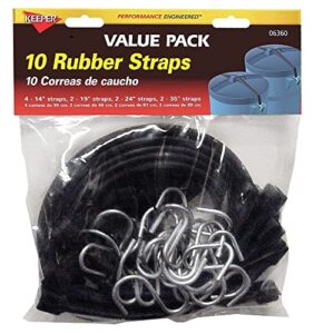 hampton prod keeper – assorted epdm rubber cargo straps, 10 pack – 14”, 19”, 24″, and 35” – for tarps, flatbeds and trucks