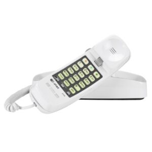 at&t 210 basic trimline corded phone, no ac power required, wall-mountable, white
