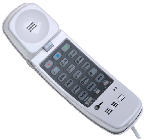 AT&T 210 Basic Trimline Corded Phone, No AC Power Required, Wall-Mountable, White