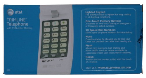 AT&T 210 Basic Trimline Corded Phone, No AC Power Required, Wall-Mountable, White