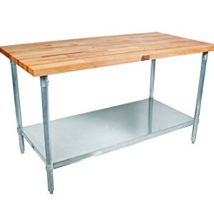 John Boos JNS02 Maple Top Work Table with Galvanized Steel Base and Adjustable Galvanized Lower Shelf, 48" Long x 24" Wide x 1-1/2" Thick