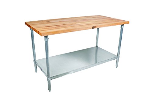 John Boos JNS02 Maple Top Work Table with Galvanized Steel Base and Adjustable Galvanized Lower Shelf, 48" Long x 24" Wide x 1-1/2" Thick