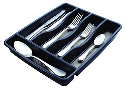 Rubbermaid No-Slip Small Silverware Cutlery Tray Organizer, Black with Gray Base