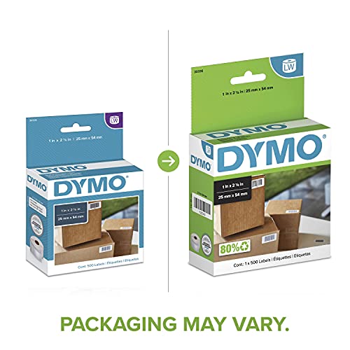 DYMO LW Multi-Purpose Labels for LabelWriter Label Printers, White, 1'' x 2-1/8'', 1 roll of 500 (30336)