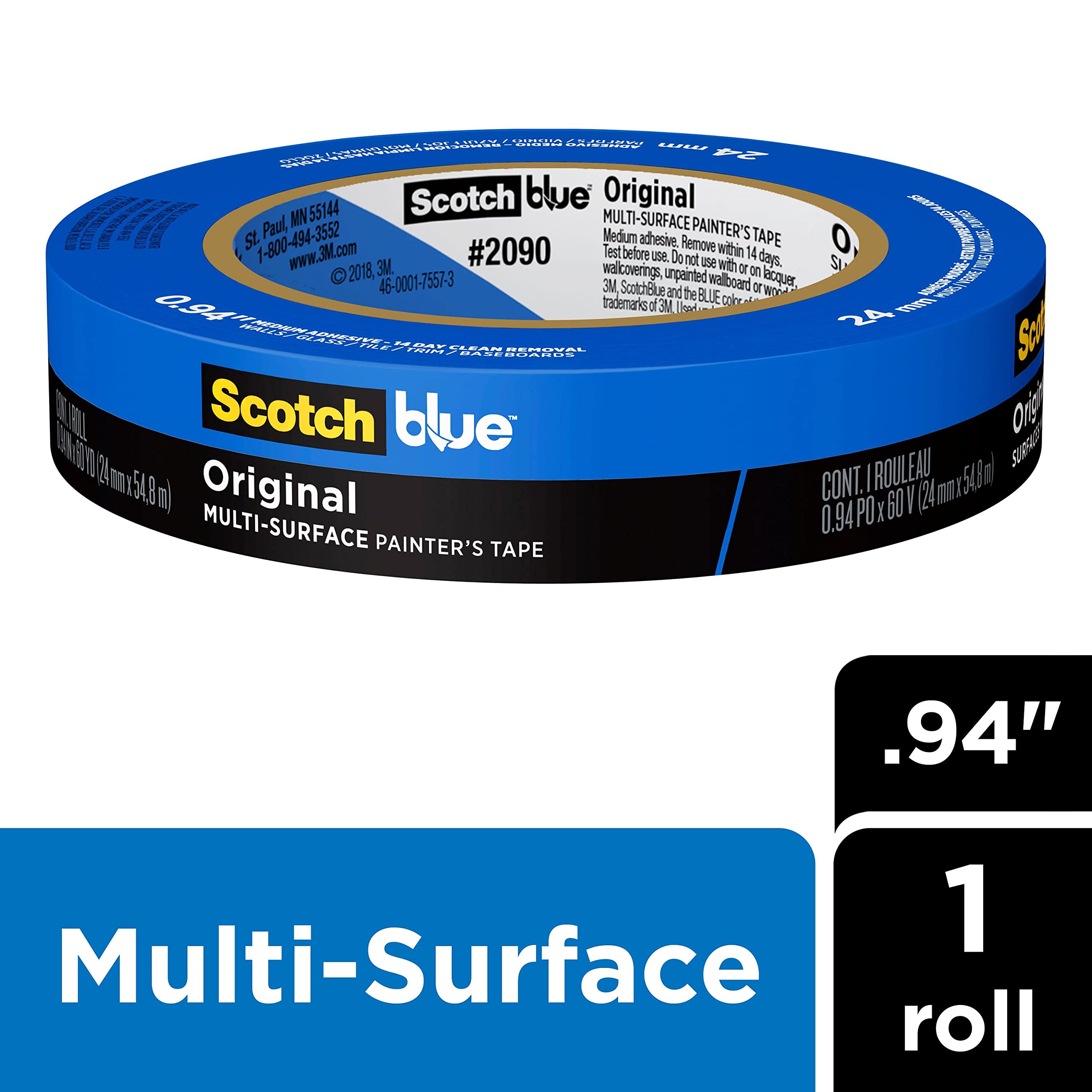 ScotchBlue Painter's Tape, Multi-Use, .94-Inch by 60-Yard, 1 Roll