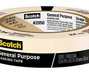 Scotch General Purpose Masking Tape, Tan, Tape for Labeling, Bundling and General Use, Multi-Surface Adhesive Tape, 0.94 Inches x 60 Yards, 1 Roll