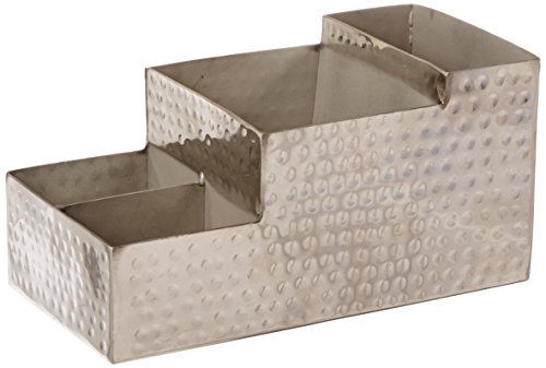 American Metalcraft HMBAR9 Hammered Stainless Steel Coffee Caddy, 4 Compartments, 8" x 4", Silver