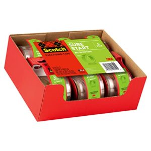 Scotch Sure Start Shipping Packaging Tape, 1.88"x 22.2 yd, Designed for Packing, Shipping and Mailing, Quiet Unwind, No Splitting or Tearing, 1.5" Core, Clear, 6 Dispensered Rolls (145-6)