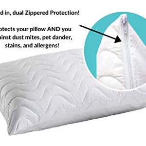 Mediflow Quilted Pillow Protector: Get Zippered Protection from dust and allergens and add a Layer of Luxury and Comfort to Any Pillow White 1'8" x 2'4"