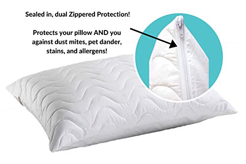 Mediflow Quilted Pillow Protector: Get Zippered Protection from dust and allergens and add a Layer of Luxury and Comfort to Any Pillow White 1'8" x 2'4"