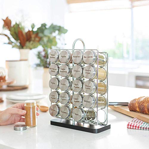 orii 20 Jar Spice Rack Stainless Steel Filled with Spices - Standing Rack Shelf Holder & Countertop Spice Rack Tower Organizer for Kitchen Spices with Free Spice Refills for 5 Years