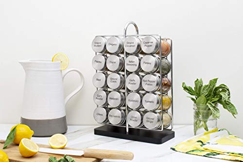 orii 20 Jar Spice Rack Stainless Steel Filled with Spices - Standing Rack Shelf Holder & Countertop Spice Rack Tower Organizer for Kitchen Spices with Free Spice Refills for 5 Years
