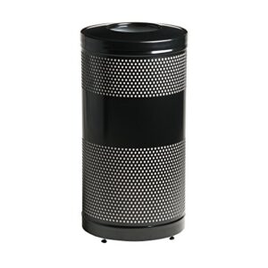 rubbermaid commercial products perforated steel trash can, 25-gallon, black, hands-free indoor/outdoor garbage bin for mall/stadium/office/lobby/restaurant