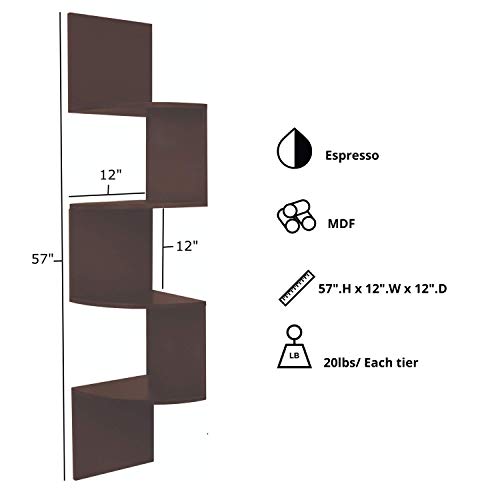 Kiera Grace Kieragrace Retro Shelves Floating Corner Wall Shelf, 12 x 57 inches, Dark Brown