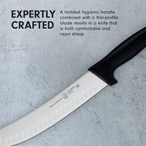 Messermeister Pro Series 10” Kullenschliff Scimitar Knife - German X50 Stainless Steel & NSF-Approved PolyFibre Handle - 15-Degree Edge, Rust Resistant & Easy to Maintain - Made in Portugal