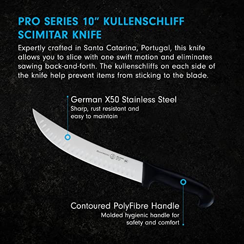 Messermeister Pro Series 10” Kullenschliff Scimitar Knife - German X50 Stainless Steel & NSF-Approved PolyFibre Handle - 15-Degree Edge, Rust Resistant & Easy to Maintain - Made in Portugal