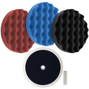 tcp global complete 3 pad buffing and polishing kit with 3-8″ waffle foam grip pads and a 5/8″ threaded polisher grip backing plate