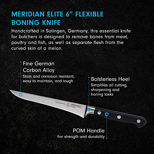 Messermeister Meridian Elite 6” Flexible Boning Knife - Fine German Steel Alloy Blade - Rust Resistant & Easy to Maintain