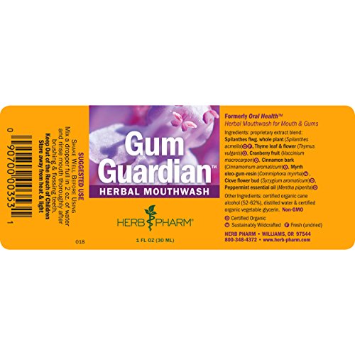 Herb Pharm Gum Guardian Herbal Mouthwash for Healthy Mouth and Gums, Organic, 1 Fl Oz (Pack of 1)