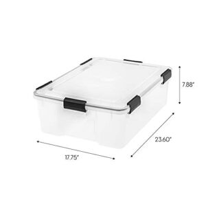 IRIS USA 41 Quart WEATHERPRO Plastic Storage Box with Durable Lid and Seal and Secure Latching Buckles, Weathertight, Clear with Black Buckles, 1 Pack