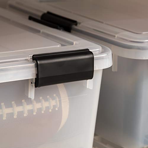 IRIS USA 41 Quart WEATHERPRO Plastic Storage Box with Durable Lid and Seal and Secure Latching Buckles, Weathertight, Clear with Black Buckles, 1 Pack