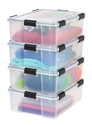 IRIS USA 41 Quart WEATHERPRO Plastic Storage Box with Durable Lid and Seal and Secure Latching Buckles, Weathertight, Clear with Black Buckles, 1 Pack