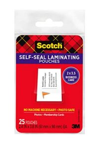 scotch self-sealing laminating pouches, 25 pack, business card size (ls851g)