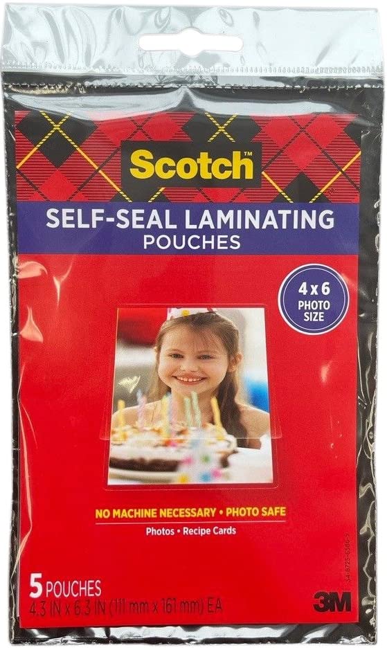 Scotch Self-Sealing Laminating Pouches, Glossy Finish, 4.3 x 6.3 Inches, 5 Pouches (PL900G)