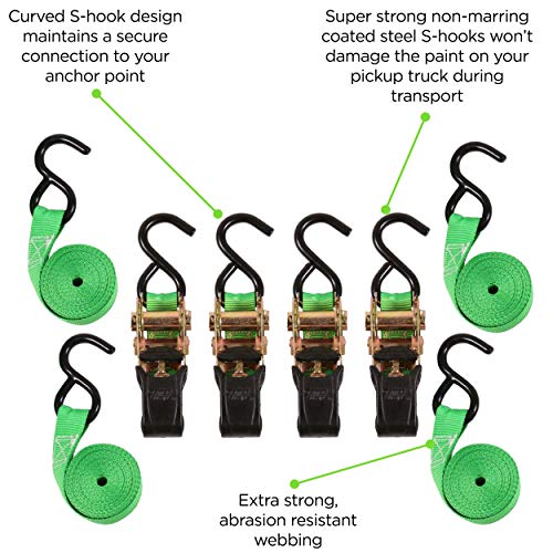 SmartStraps 14’ Padded Ratchet Tie Down, 4 Pack — Standard Duty Tie-Down Straps — 1,500lb Break Strength, 500lb Safe Work Load — Haul Dirt Bikes, ATVs, and Mowers