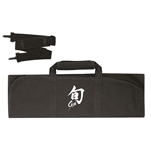 Shun Knife Roll, 8 Slots for Kitchen Knives, Carrying Case, 19.5 Inches x 18 Inches, Black