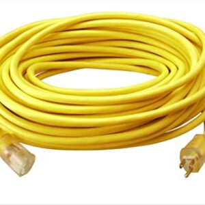 Southwire 2588SW0002 Outdoor Cord-12/3 SJTW Heavy Duty 3 Prong Extension Cord-for Commercial Use (50', Yellow), 50 Feet