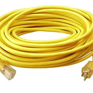 Southwire 2588SW0002 Outdoor Cord-12/3 SJTW Heavy Duty 3 Prong Extension Cord-for Commercial Use (50', Yellow), 50 Feet