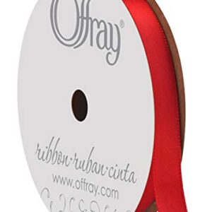 Berwick Offray 062036 3/8" Wide Single Face Satin Ribbon, Red, 6 Yds