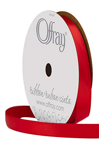 Berwick Offray 062036 3/8" Wide Single Face Satin Ribbon, Red, 6 Yds