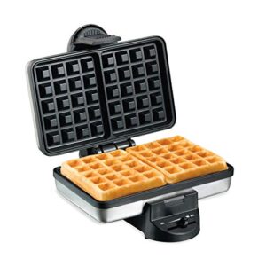hamilton beach belgian mini waffle maker with shade control, makes 2 at once, create personalized keto chaffles and hash browns, non-stick plates, compact design, stainless steel