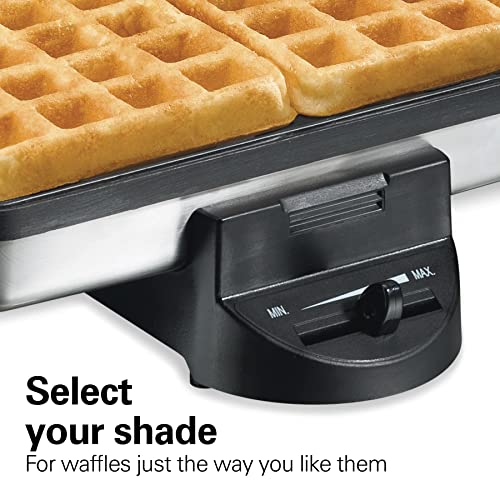 Hamilton Beach Belgian Mini Waffle Maker with Shade Control, Makes 2 at Once, Create Personalized Keto Chaffles and Hash Browns, Non-Stick Plates, Compact Design, Stainless Steel