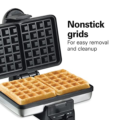 Hamilton Beach Belgian Mini Waffle Maker with Shade Control, Makes 2 at Once, Create Personalized Keto Chaffles and Hash Browns, Non-Stick Plates, Compact Design, Stainless Steel