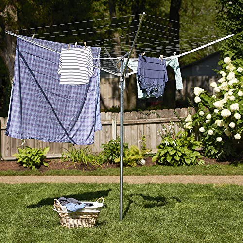 Household Essentials 17120-1 Rotary Outdoor Umbrella Drying Rack | Aluminum Arms and Steel Post | 12-Lines with 165 ft. Clothesline