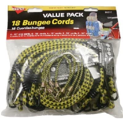 Keeper - Assorted Round Bungee Cords in Multiple Colors, 18 Pack - 8”, 10”, 24", 36”, and 48”