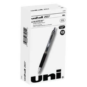 uniball gel pens, 207 signo gel with 0.5mm micro point, 12 count, black pens are fraud proof