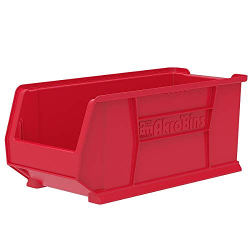 Akro-Mils 30287 Super-Size AkroBin Heavy Duty Stackable Storage Bin Plastic Container, (24-Inch L x 11-Inch W x 10-Inch H), Red, (4-Pack)