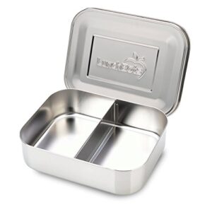 lunchbots medium duo snack container – divided stainless steel food container – two sections for half sandwich and a side – eco-friendly – dishwasher safe – stainless lid – all stainless steel