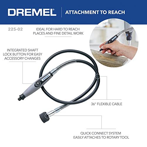 Dremel Flex Shaft Rotary Tool Attachment with Comfort Grip and 36” Long Cable - Engraver, Polisher, and Mini Sander- Ideal for Detail Metal Engraving, Wood Carving, and Jewelry Polishing , 225-02 , Grey