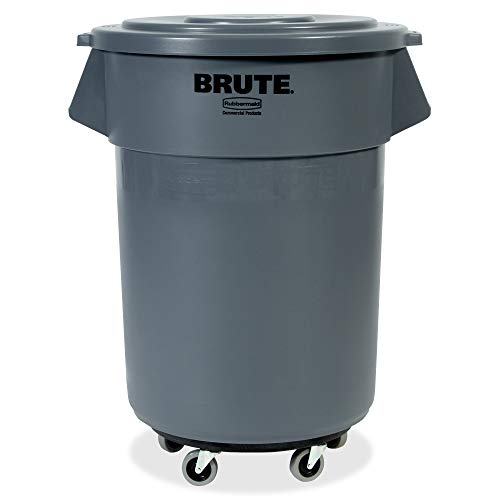 Rubbermaid Commercial BRUTE Trash Can Flat Lid, Round, Gray, 55 Gallon, FG265400GRAY