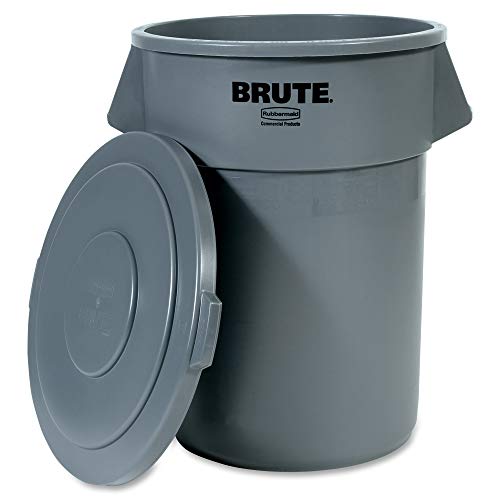 Rubbermaid Commercial BRUTE Trash Can Flat Lid, Round, Gray, 55 Gallon, FG265400GRAY