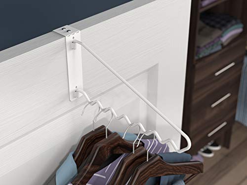 ClosetMaid Hanging Bar Valet Rod for Wall or Door Mount Installation, Hardware Included, Folding Design, Durable Steel, White, 11.75