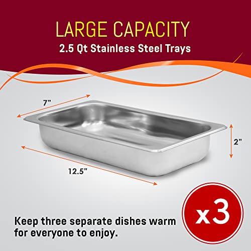 Elite Gourmet EWM-6171 7.5 Quart Triple Buffet Server Food Warmer Temperature Control, Clear Slotted Lids, Perfect for Parties, Entertaining & Holidays, 3 x 2.5Qt